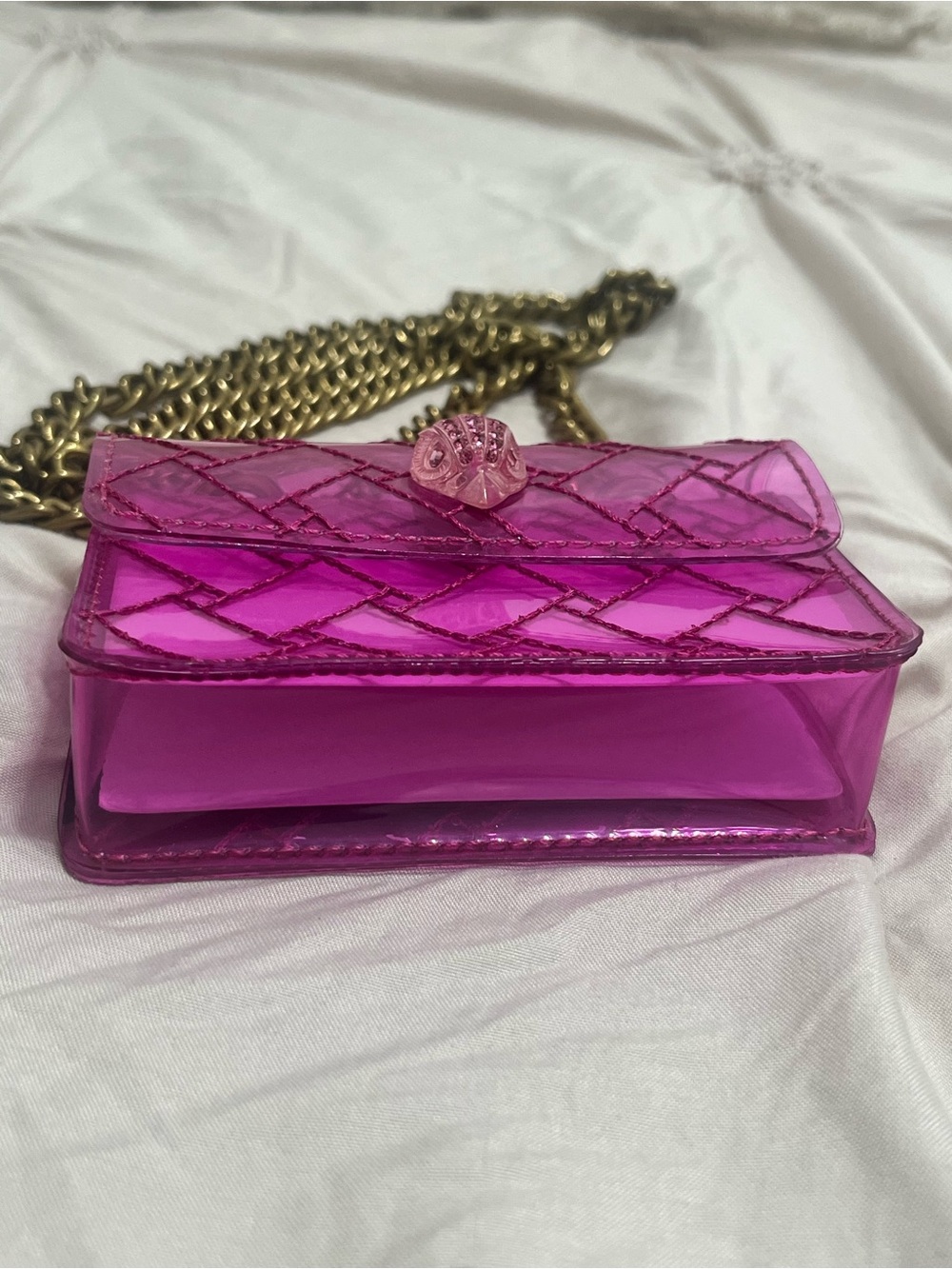 Kurt Geiger Hot Pink Transparent Crossbody with Gold Chain (Vinyl) - Picture 7 of 11